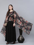 Ahalyaa Women Black Crepe Dress With Attached Dupatta | Grocsy