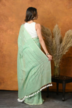 Very Much Indian Designer Mul Cotton Handloom Saree with Sequins - Sea Green | Grocsy