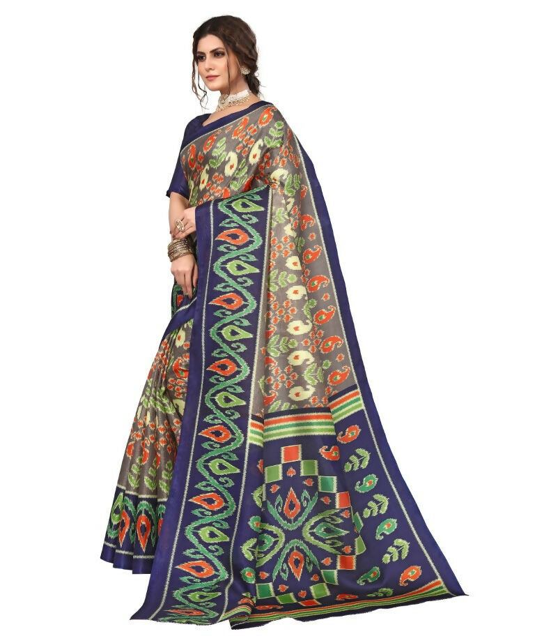 Vamika Navy Blue Printed Art Silk Saree | Grocsy