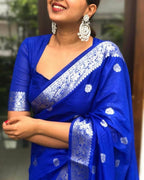 DEIANA'S Beautiful Designer Golden zari Soft Lichi Silk Saree - Royal Blue | Grocsy