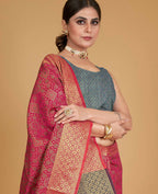 Pink Silk Woven Design Saree With Unstitched Blouse Piece - Akshita | Grocsy