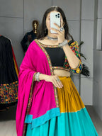 Yash Enterprise Multi Color Rayon Cotton Embroidery Semi Stitched Navratri Top Chaniya Choli | Grocsy