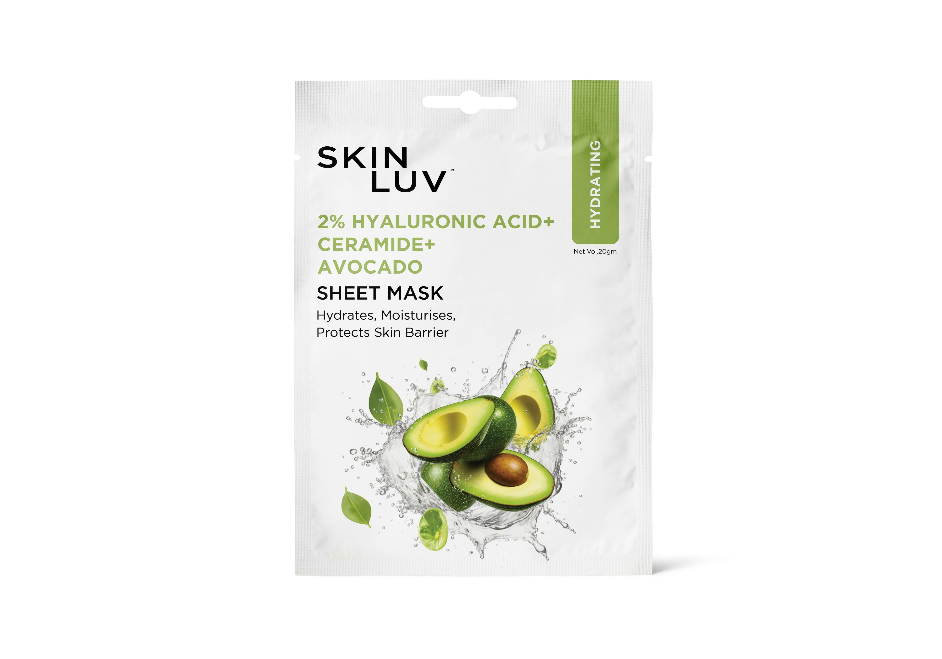 SkinLuv Avocado + Hyaluronic Acid + Ceramide Hydrating Sheet Mask | Grocsy