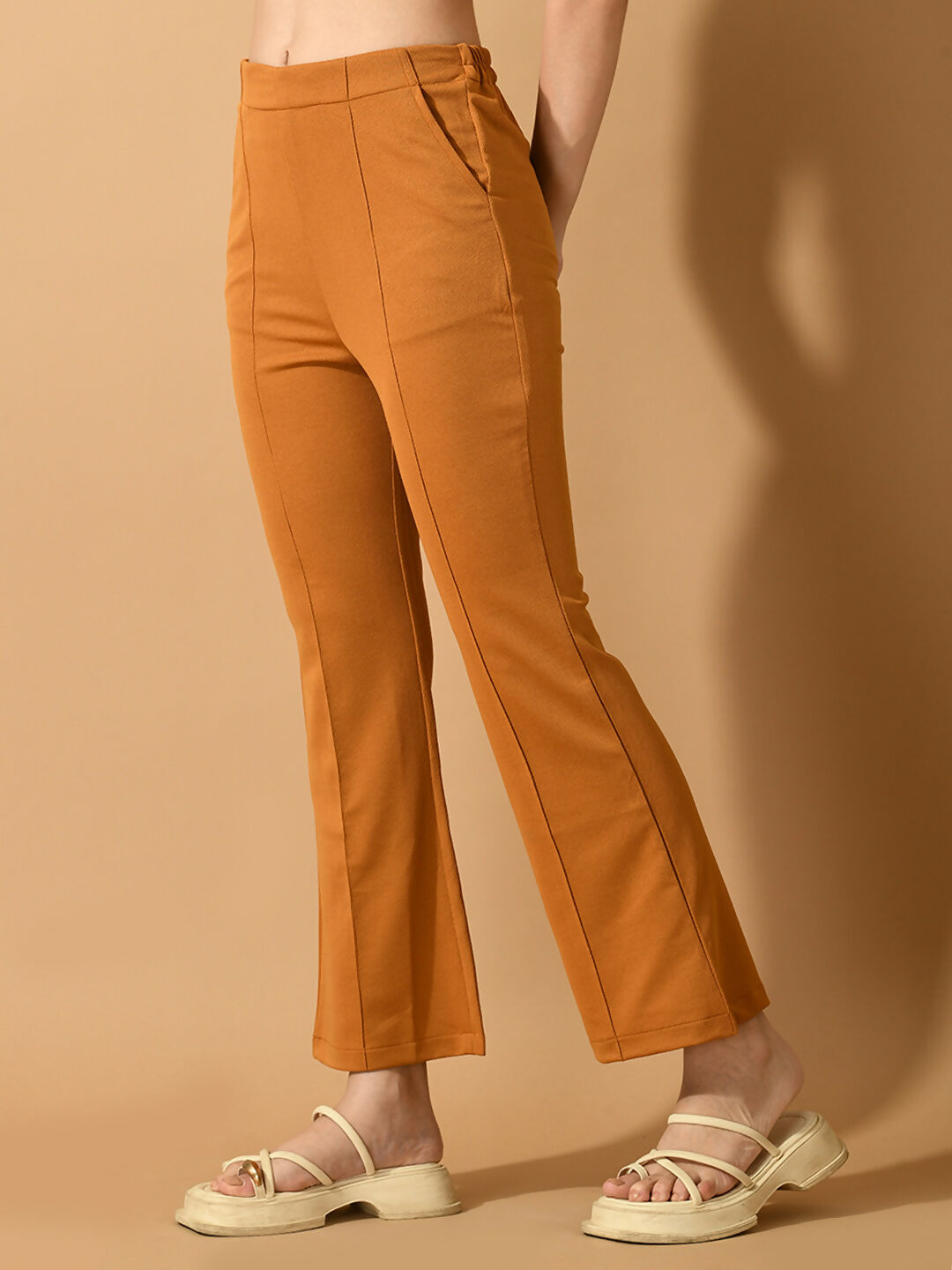 Myshka Women's Mustard Flared Party Trouser | Grocsy