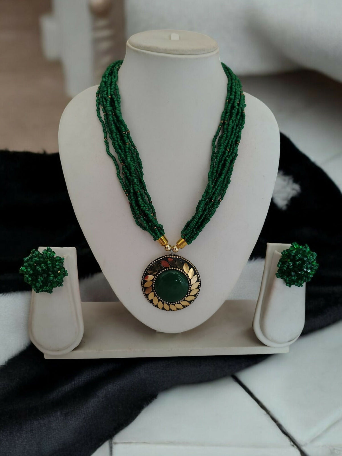 Inhanns All-Day Statement Beaded Necklace Set - Green | Grocsy