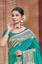 Sangam Prints Teal Green Silk Woven Work Traditional Saree | Grocsy