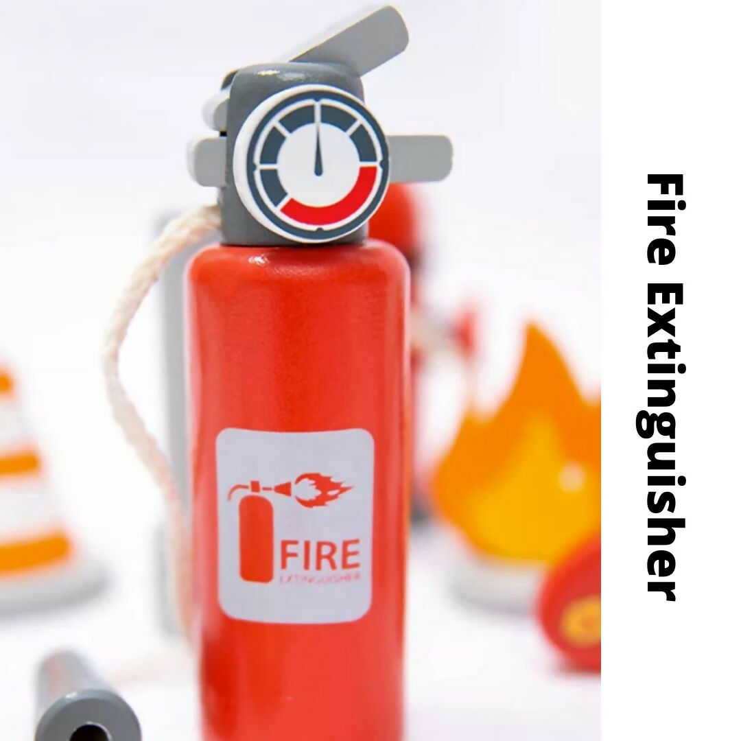 Nesta Toys Wooden Firefighter Pretend Play Toy with Fireman Costume Kit (14 Pcs) | Grocsy