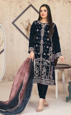Anaita Navy Blue Velvet Suit with Embroidery Sequence Work | Grocsy