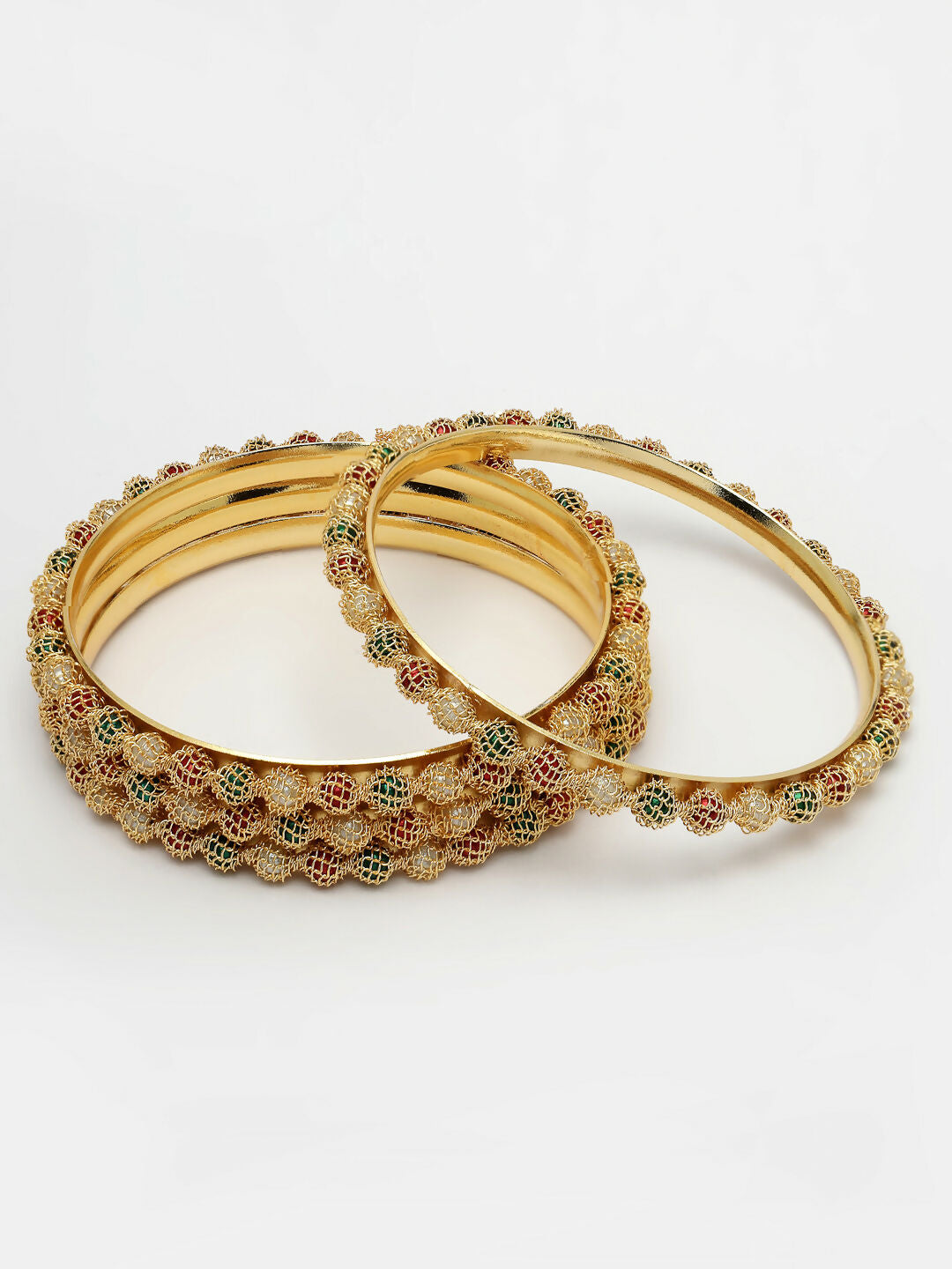 NVR Women's Set of 4 Gold-Polished Beads Handcrafted Traditional Bangles