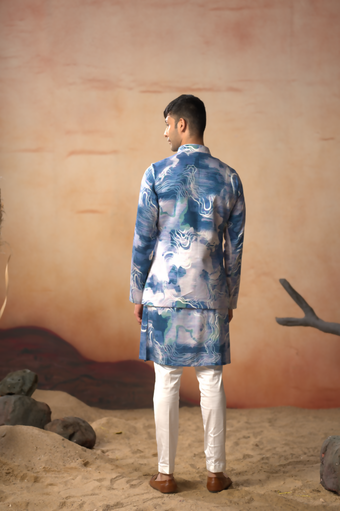 Marble Print Cotton Nehru Jacket Set by Hilo Design | Grocsy