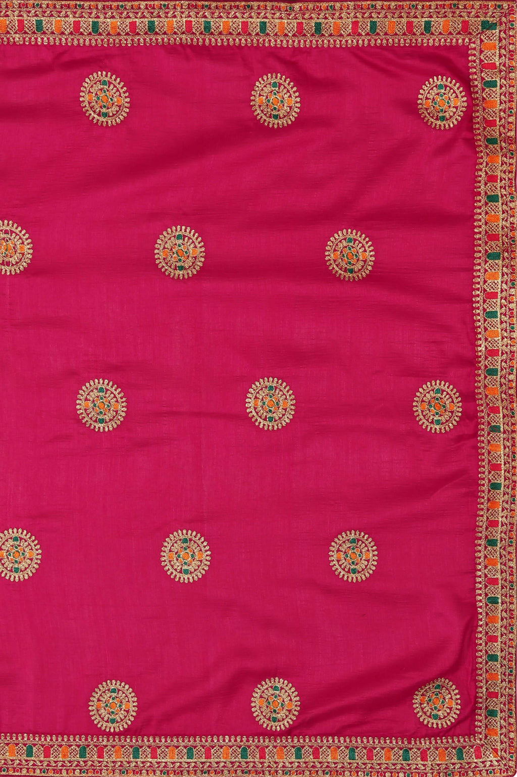 Pink Chinon Embroidered Saree with Unstitched Blouse Piece - Roozal | Grocsy
