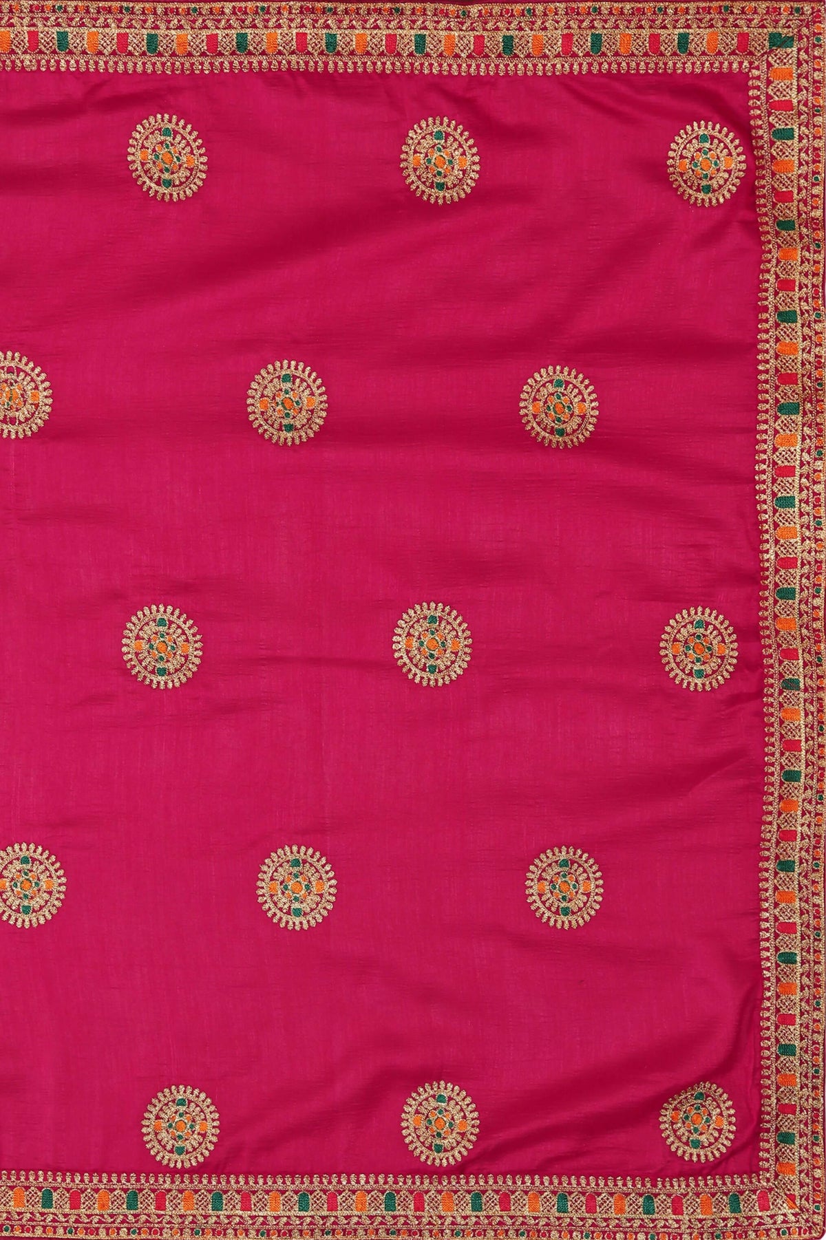 Pink Chinon Embroidered Saree with Unstitched Blouse Piece - Roozal | Grocsy