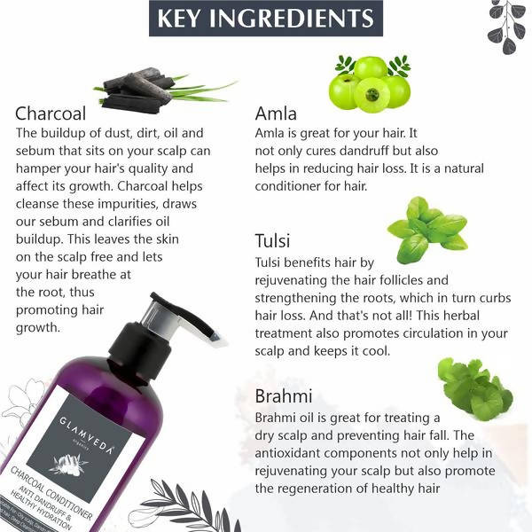 Glamveda Charcoal Conditioner Anti Dandruff & Healthy Hydration | Grocsy