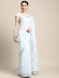 Anaita Blue Linen Saree With Blouse | Grocsy