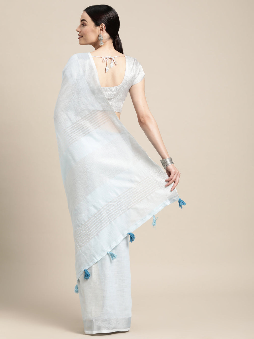 Anaita Blue Linen Saree With Blouse | Grocsy