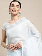 Anaita Blue Linen Saree With Blouse | Grocsy