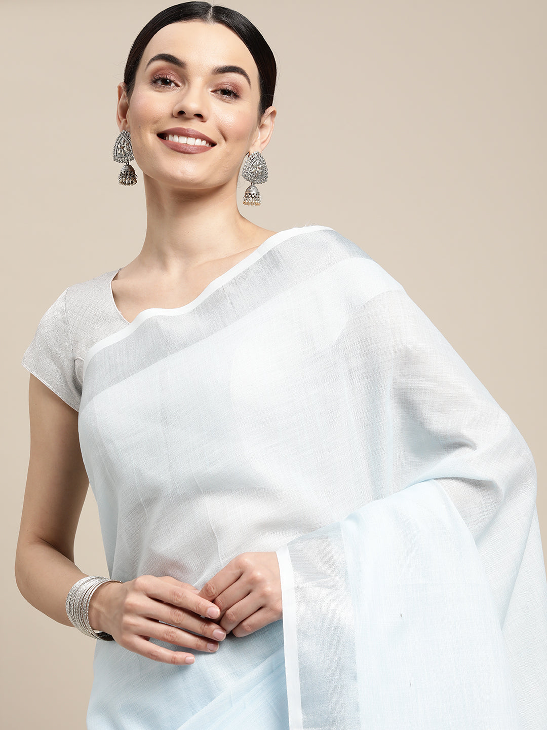 Anaita Blue Linen Saree With Blouse | Grocsy