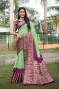 Anaita Light Green Woven Design Pure Bandhej Kanjivaram Soft Silk Saree | Grocsy