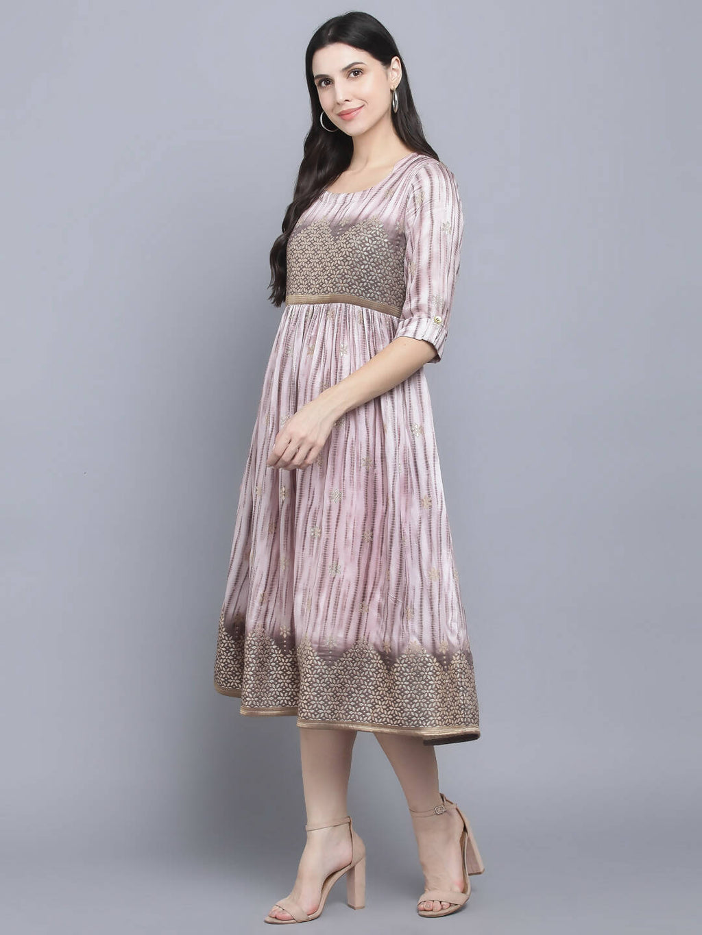 Myshka Women Grey Floral Midi Dress | Grocsy