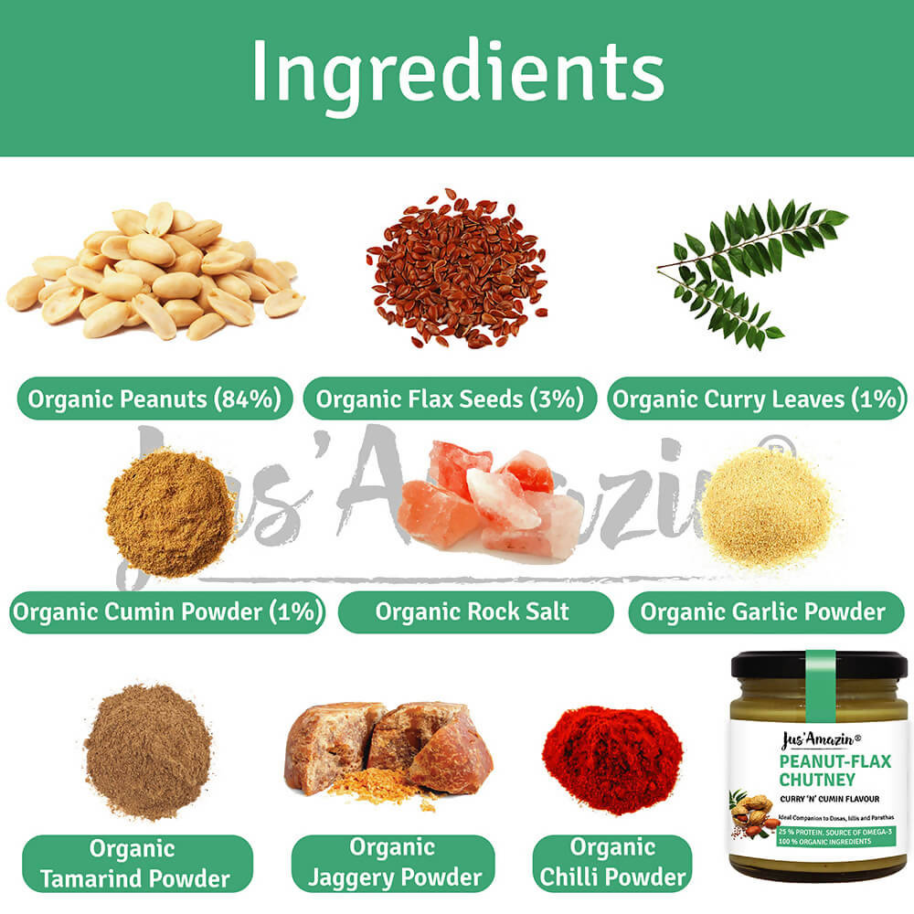 Jus Amazin Peanut Flax chutney Curry 'N' Cumin Flavour | Grocsy