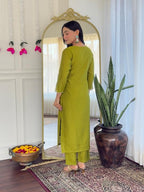 The52 Women's Viscose Embroidery work Straight Kurta with Pant and Dupatta Set | Grocsy