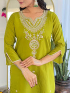 The52 Women's Viscose Embroidery work Straight Kurta with Pant and Dupatta Set | Grocsy