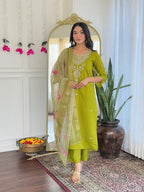 The52 Women's Viscose Embroidery work Straight Kurta with Pant and Dupatta Set | Grocsy