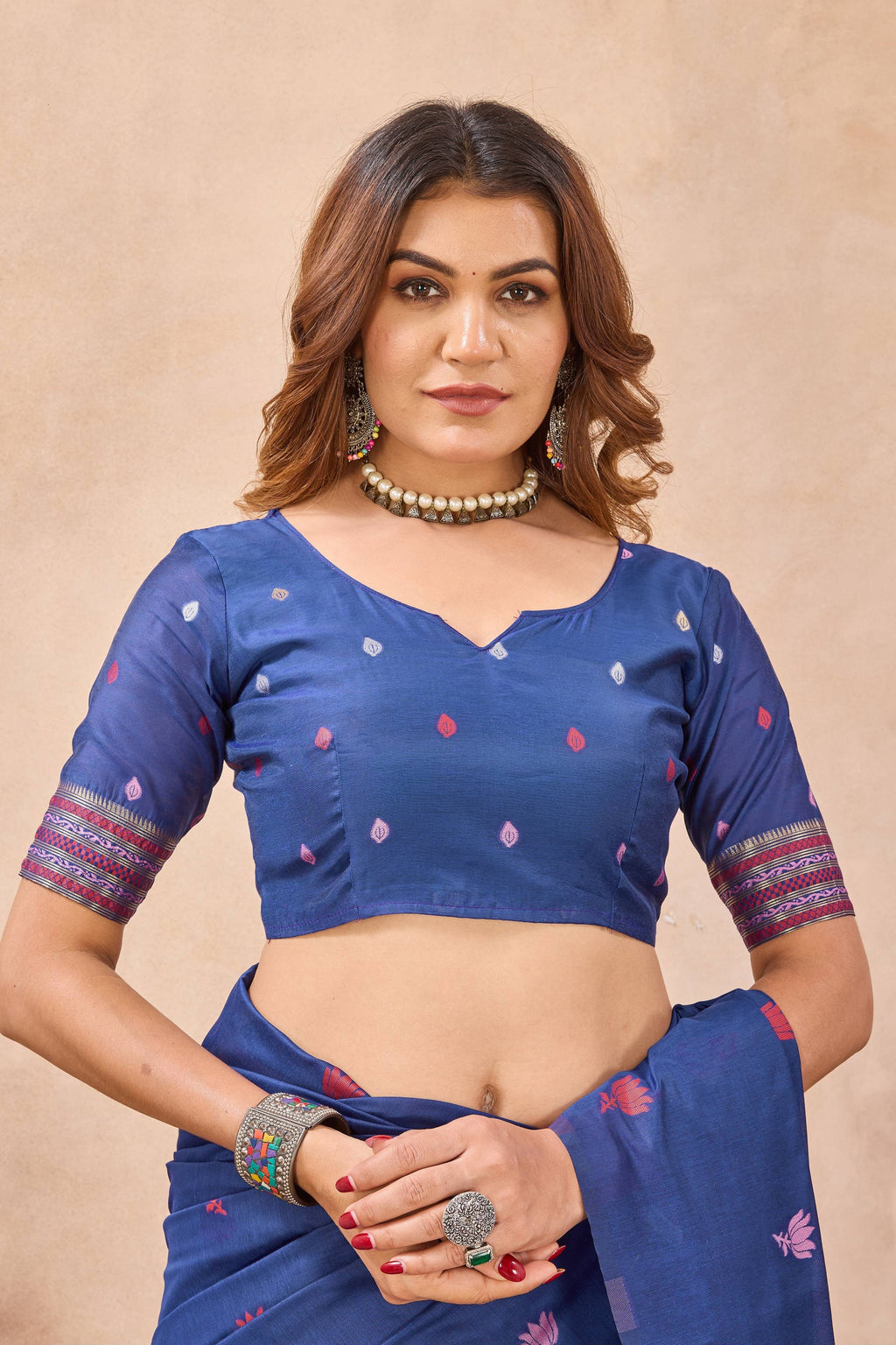 Divine International Trading Co Blue Linen Designer Party Wear Festive Saree With Unstitched Blouse Piece | Grocsy