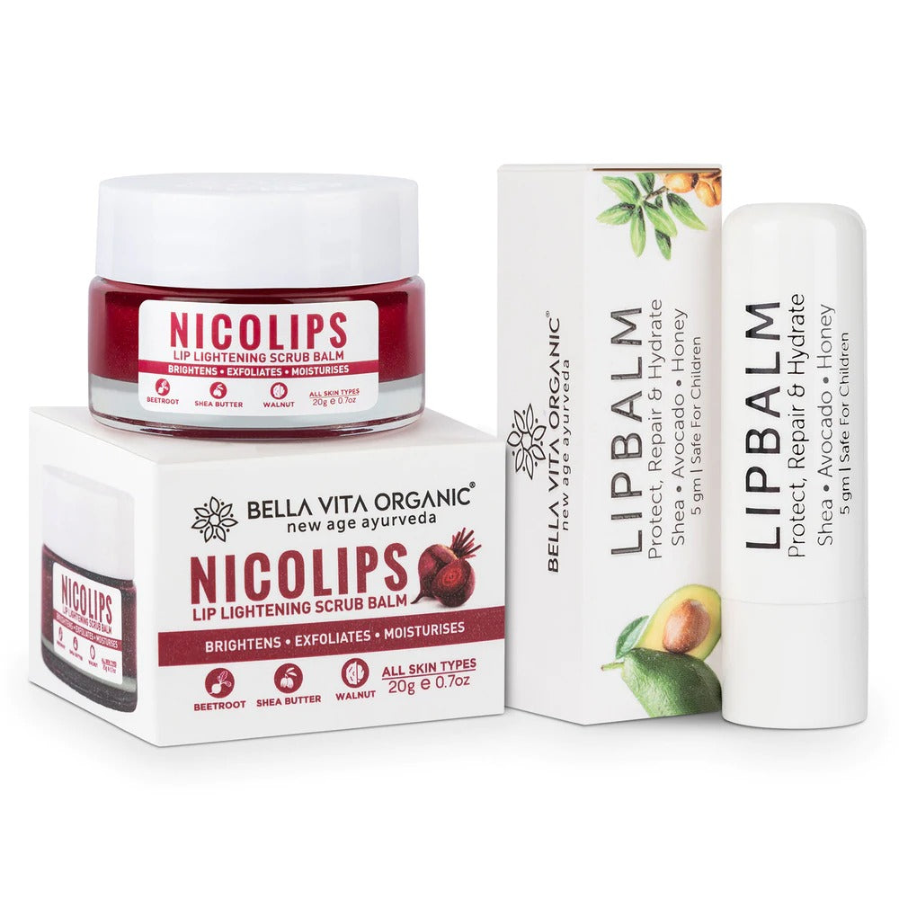 Bella Vita Organic Nico Lips Lip Scrub & Nico Balm Lip Balm Combo | Grocsy