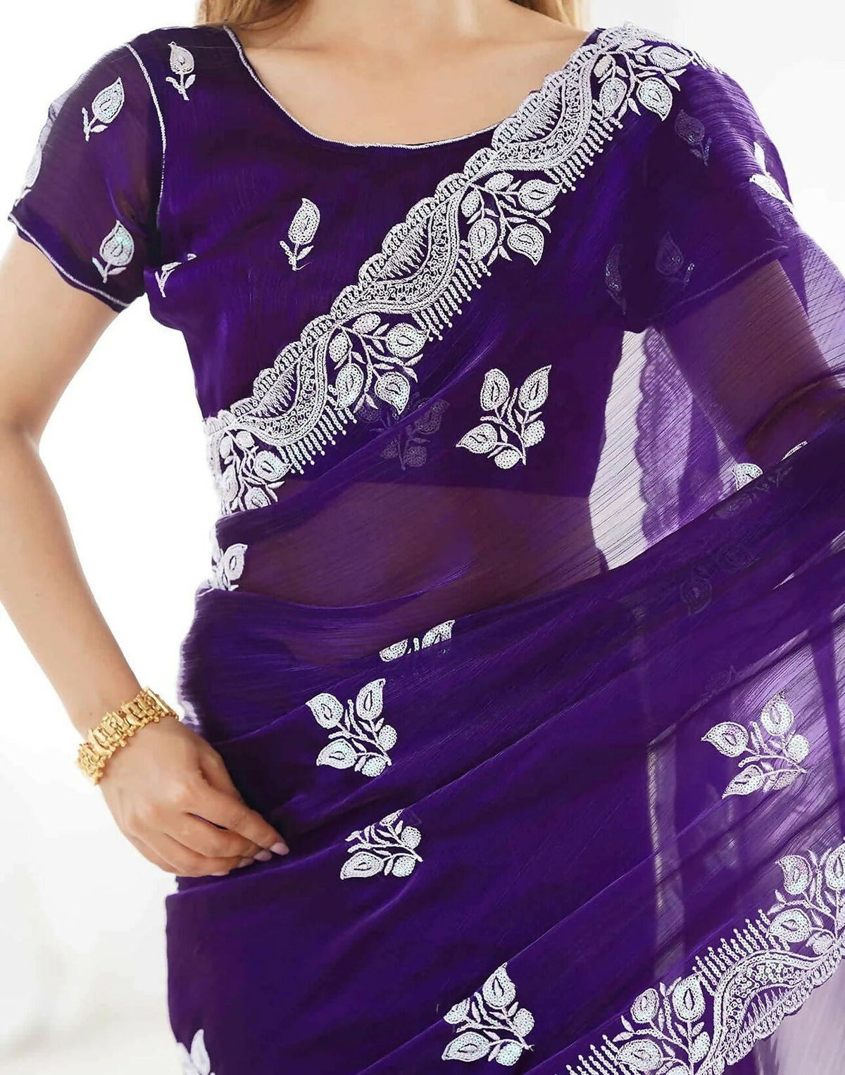 Joban Fashion Shimmer Chiffon Pastel Purple Color Sequence Saree | Grocsy
