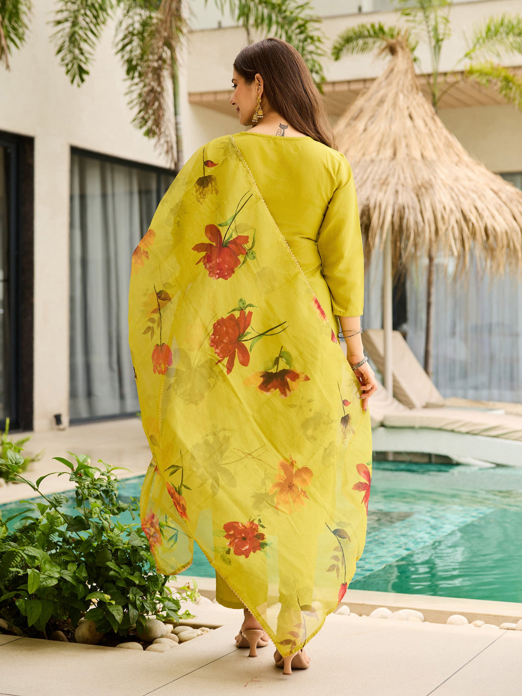 The52 Women Embroidered Rayon Fabric Straight Kurta, Pant and Dupatta Set | Grocsy