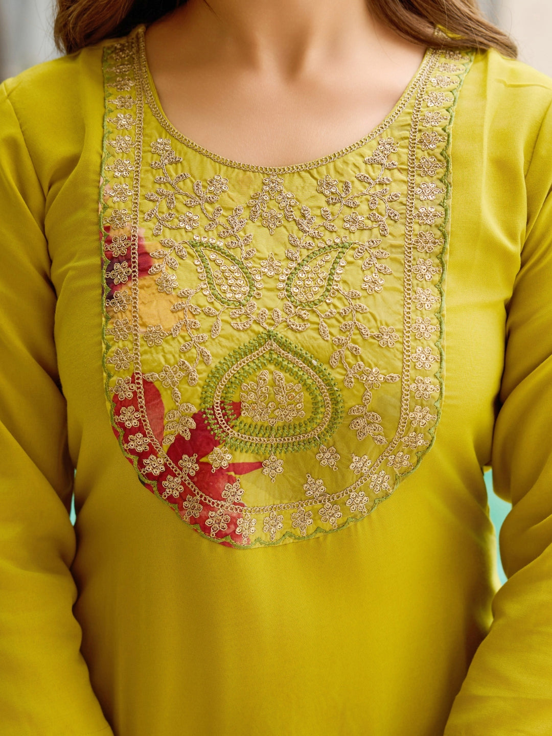 The52 Women Embroidered Rayon Fabric Straight Kurta, Pant and Dupatta Set | Grocsy