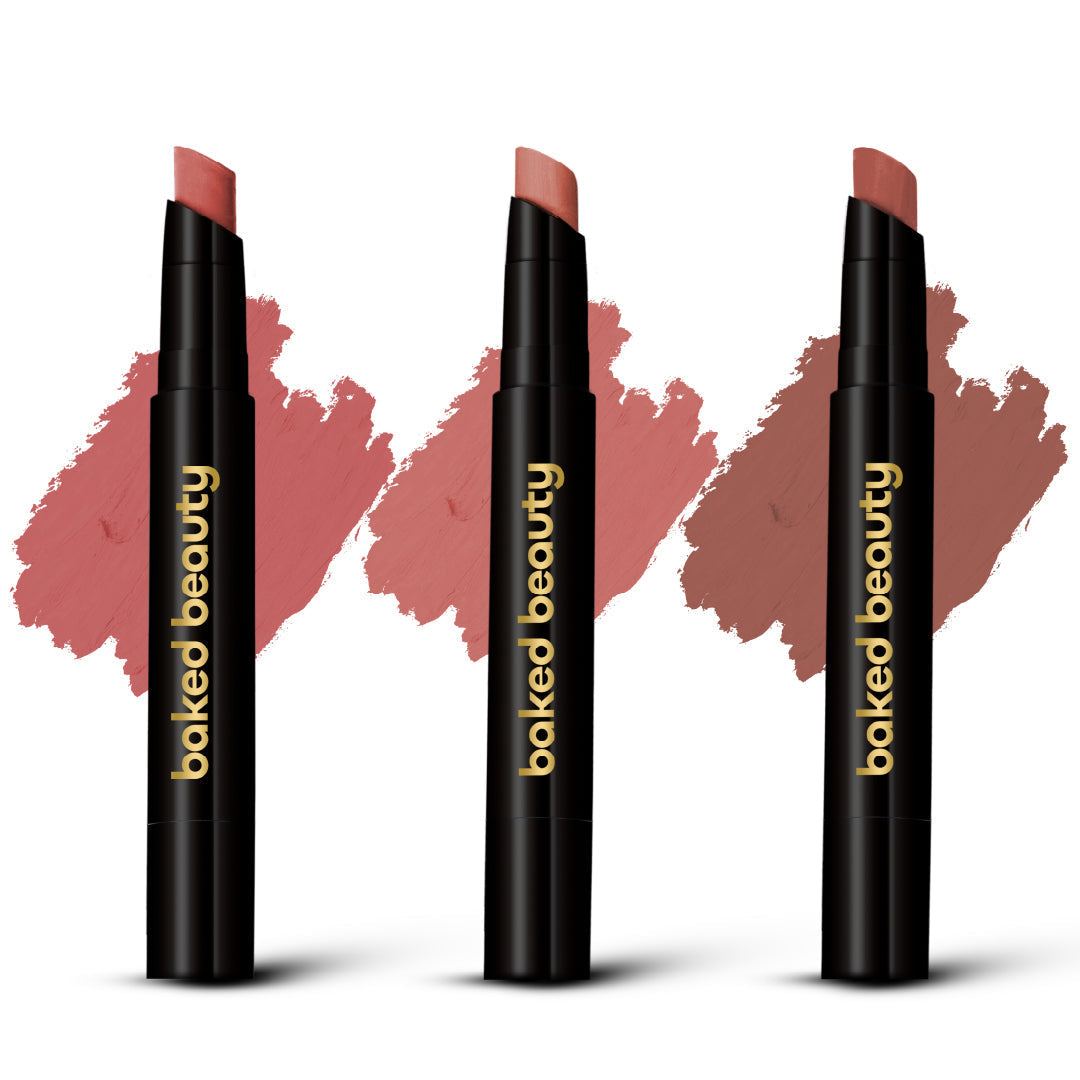 Baked Beauty My Crayon Lip Eclair Super Matte Lip Cream Lipsticks (Set of 3) | Grocsy
