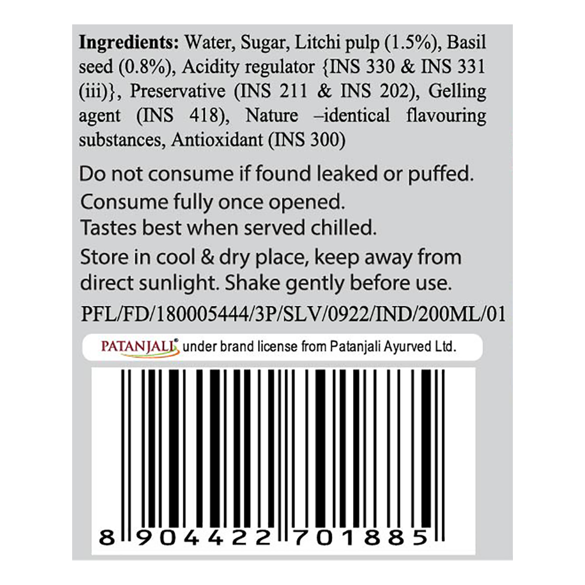 Patanjali Litchi Basil Drink | Grocsy