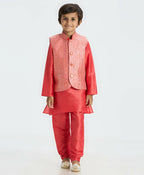Joban Fashion Kids Island Sequence work Nehru Jacket Full Sleeves Kurta, Pajama Set - Tomato Red | Grocsy