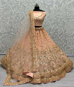 Jyoti Fashion Women's Peach Bridal Net Fancy Sequins with Multi Thread Embroidered & Handwork Wedding Lehenga Choli | Grocsy