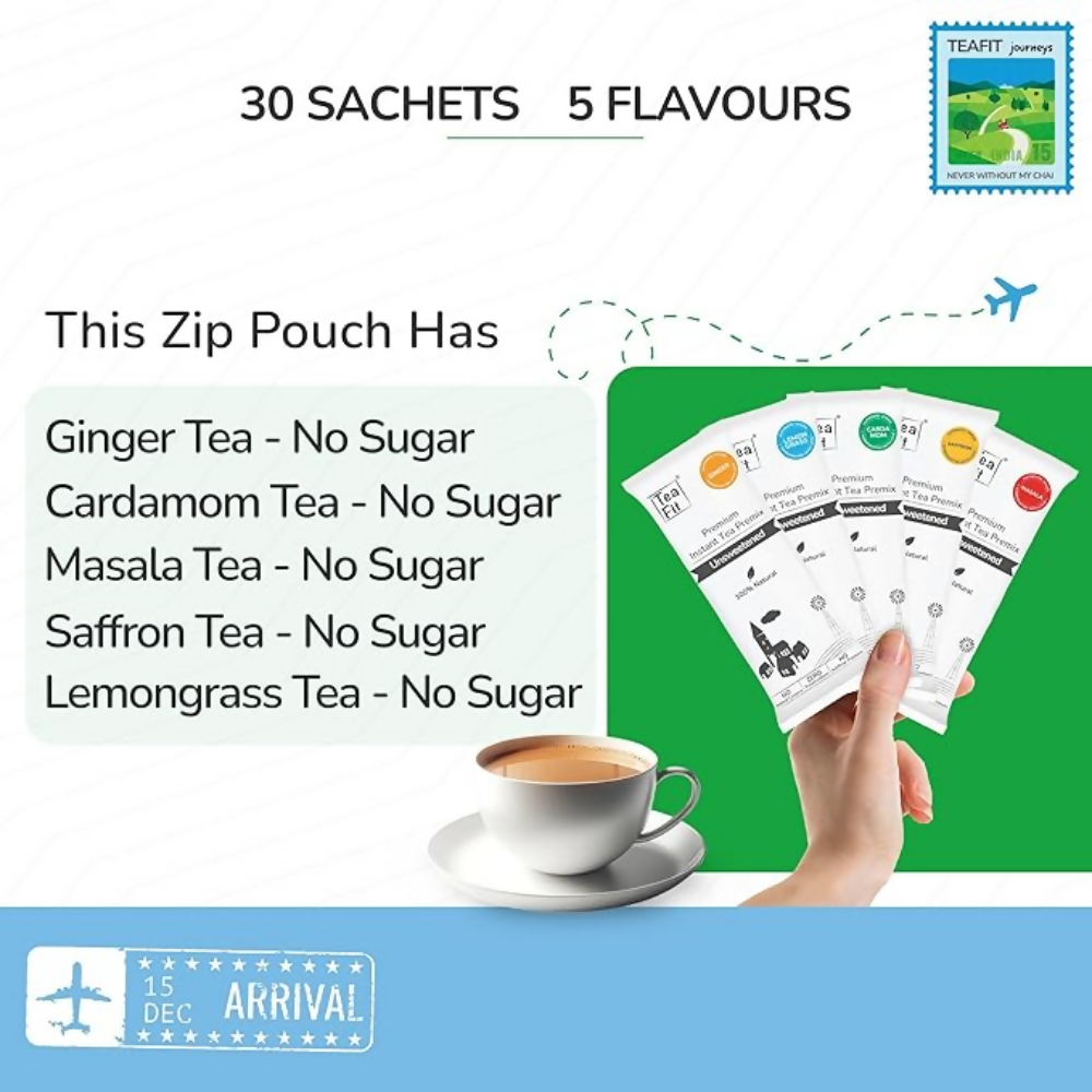 TeaFit Premium NO SUGAR Instant Assorted Tea Premix - Traveler Pack | Grocsy