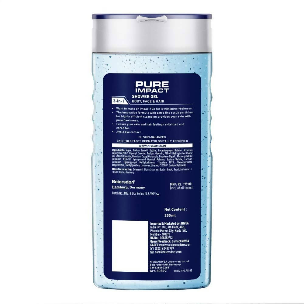 Nivea Men Pure Impact Shower Gel For Body, Face & Hair | Grocsy