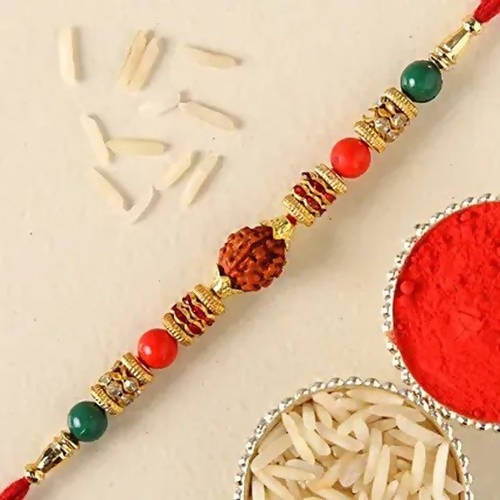 Rudraksha Rakhi & Love My Brother Amul Chocolate Sleeve | Grocsy