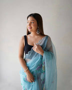 Vamsee Sky Blue Organza Saree | Grocsy
