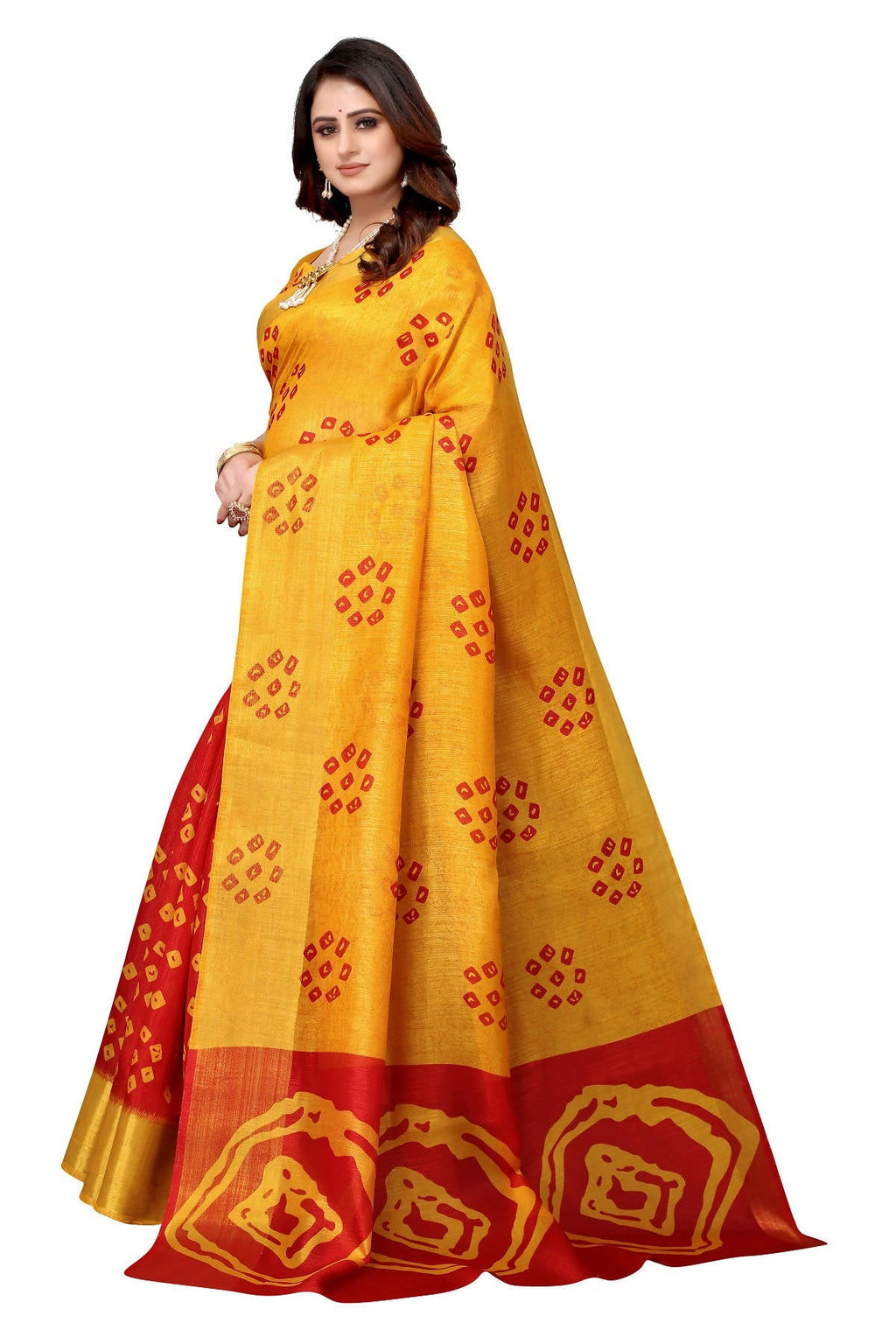Vamika Ethnic Fire Red Jari Border Linen Saree | Grocsy