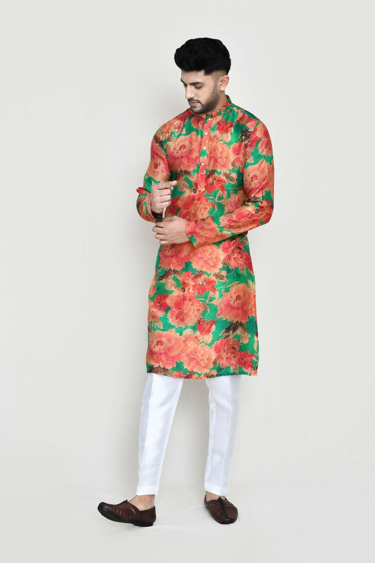 Joban Fashion Green Colored Modal Silk Fabric Kurta With Straight Fit Pant | Grocsy