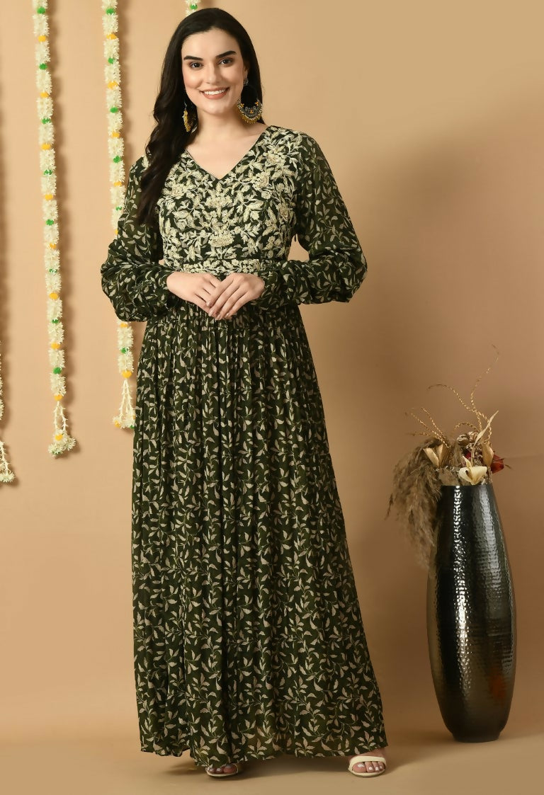 Joban Fashion Green Chinnon Kurta Set | Grocsy
