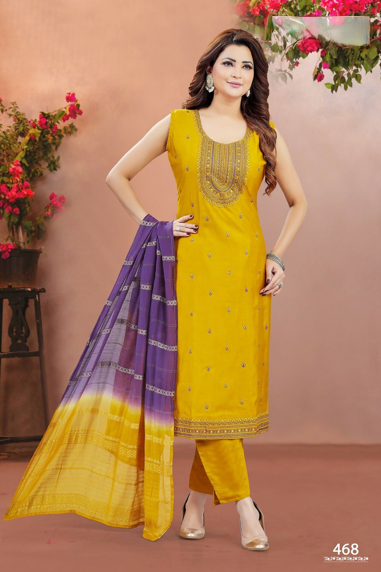 Joban Fashion Women Soft Silk Yellow Round Neck Emroidery Kurta Set | Grocsy