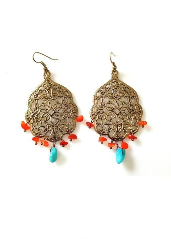 Bling Accessories Antique Brass Finish Brass Floral Design Metal Earrings | Grocsy