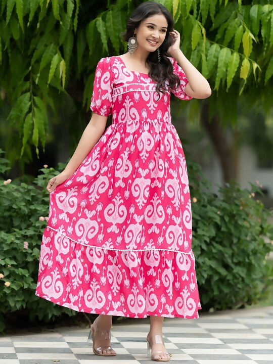 The52 Women's Gorgeous Flared Printed French Crepe Dress | Grocsy