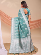 Shree Shyam Fashion Varnika Sea Green Linen Cotton Saree | Grocsy