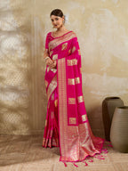 Shree Shyam Fashion Magenta Silk Blend Saree | Grocsy