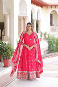 Lehenga Mart Premium Readymade Gown With Dupatta Set For Women-Rani Pink | Grocsy