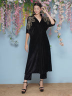 Joban Fashion Black Hand Embellished Velvet Set | Grocsy